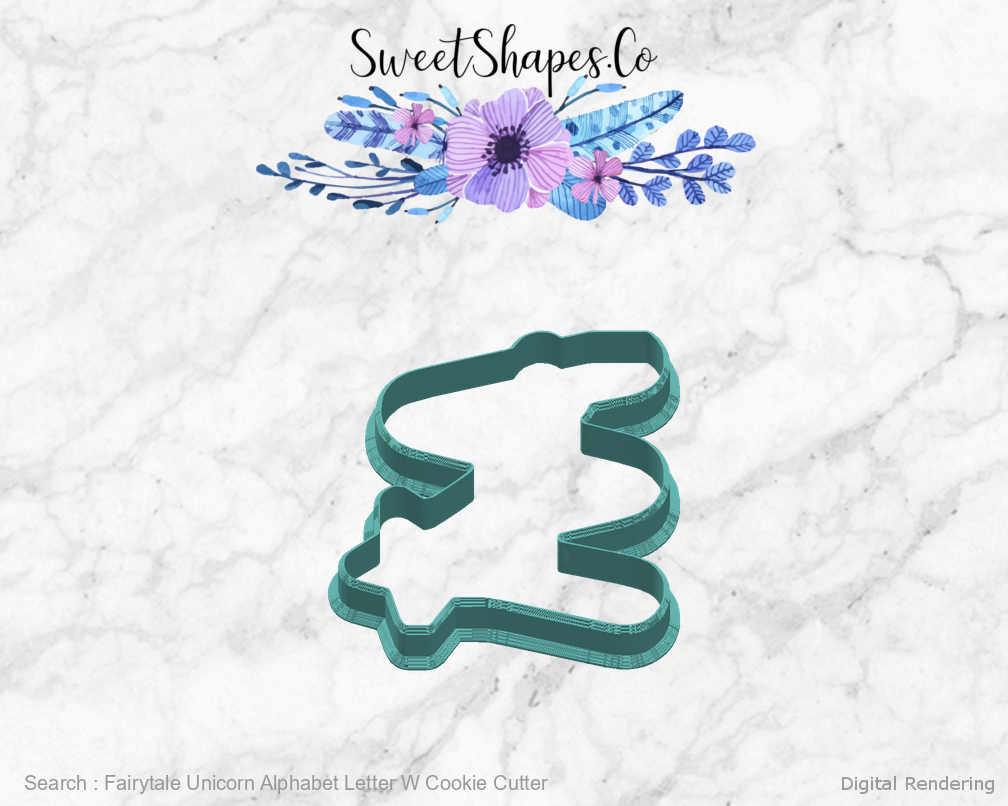 Fairytale Unicorn Alphabet Letter W Cookie Cutter — right view