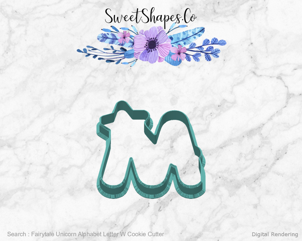 Fairytale Unicorn Alphabet Letter W Cookie Cutter — back view