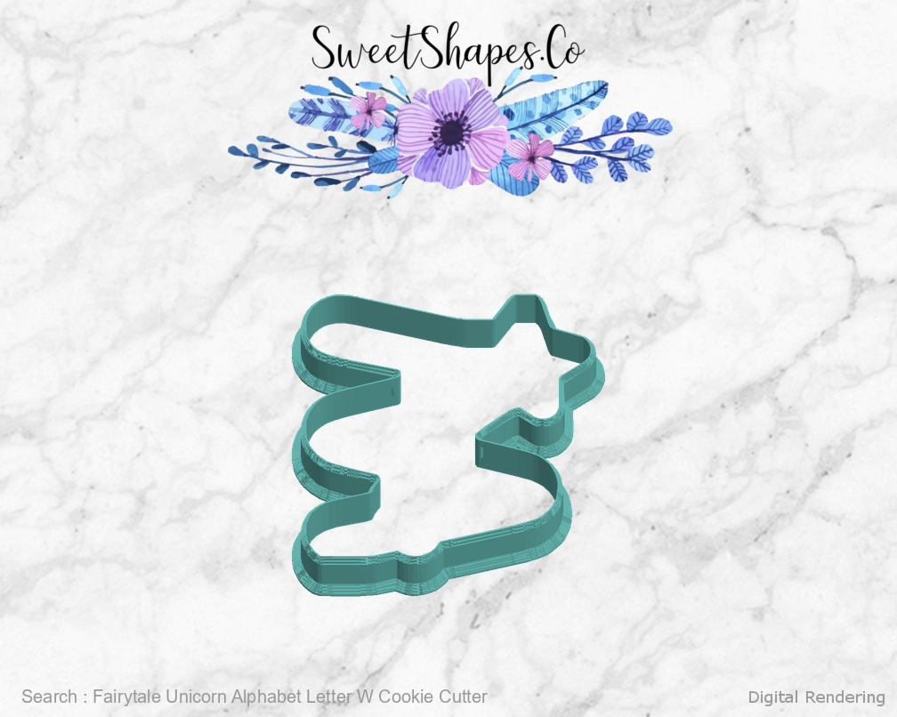 Fairytale Unicorn Alphabet Letter W Cookie Cutter — left view