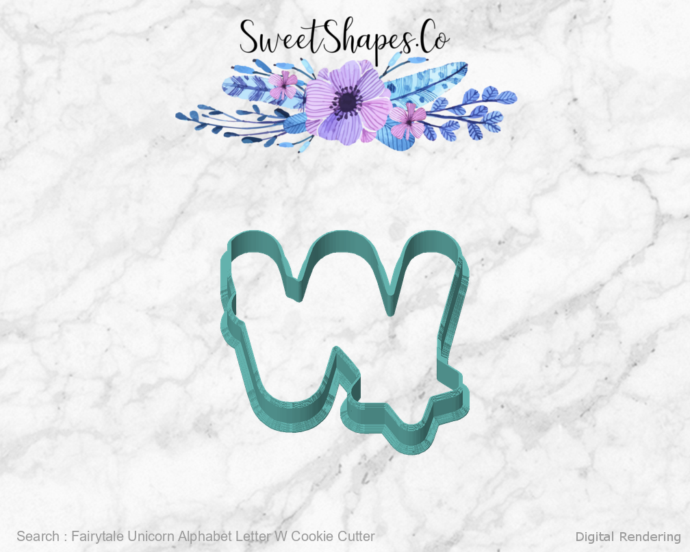 Fairytale Unicorn Alphabet Letter W Cookie Cutter — front view
