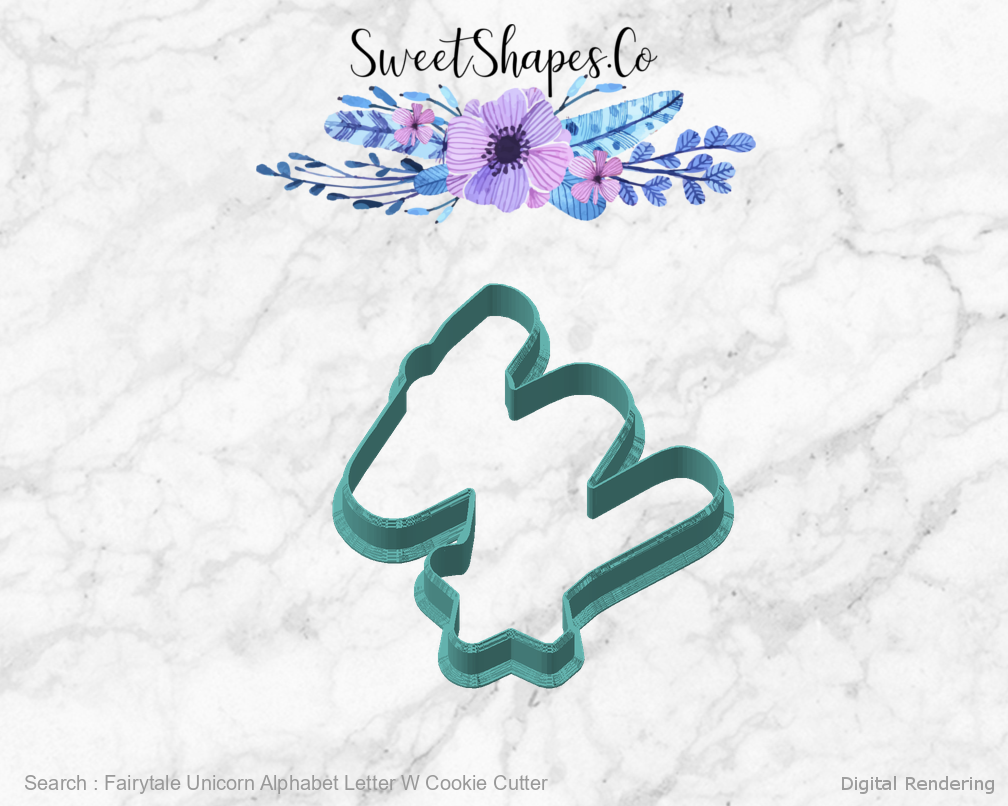 Fairytale Unicorn Alphabet Letter W Cookie Cutter — angled front view