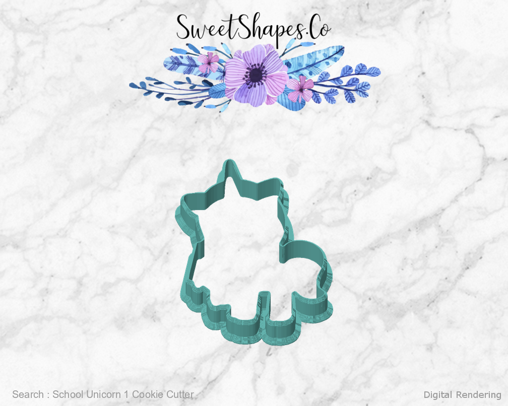 School Unicorn 1 Cookie Cutter — front view