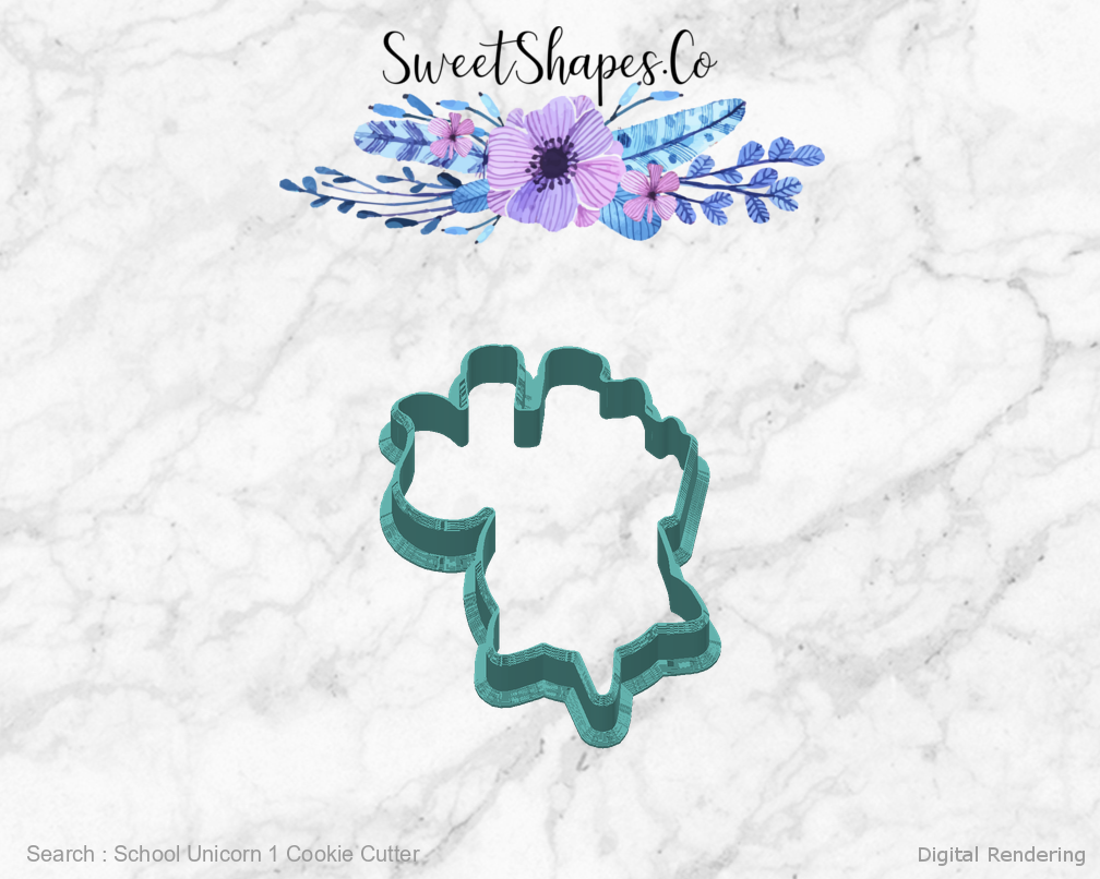 School Unicorn 1 Cookie Cutter — back view