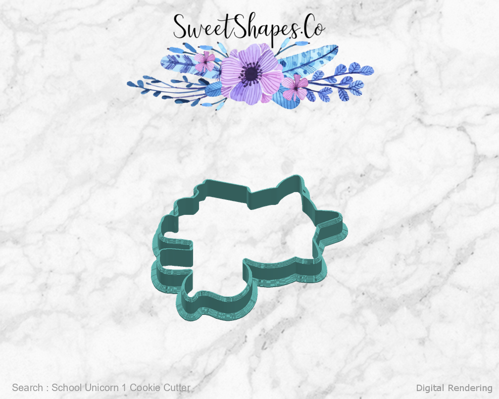 School Unicorn 1 Cookie Cutter — right view