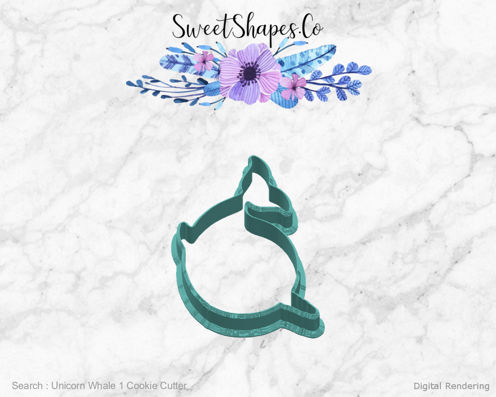 Unicorn Whale 1 Cookie Cutter — right view