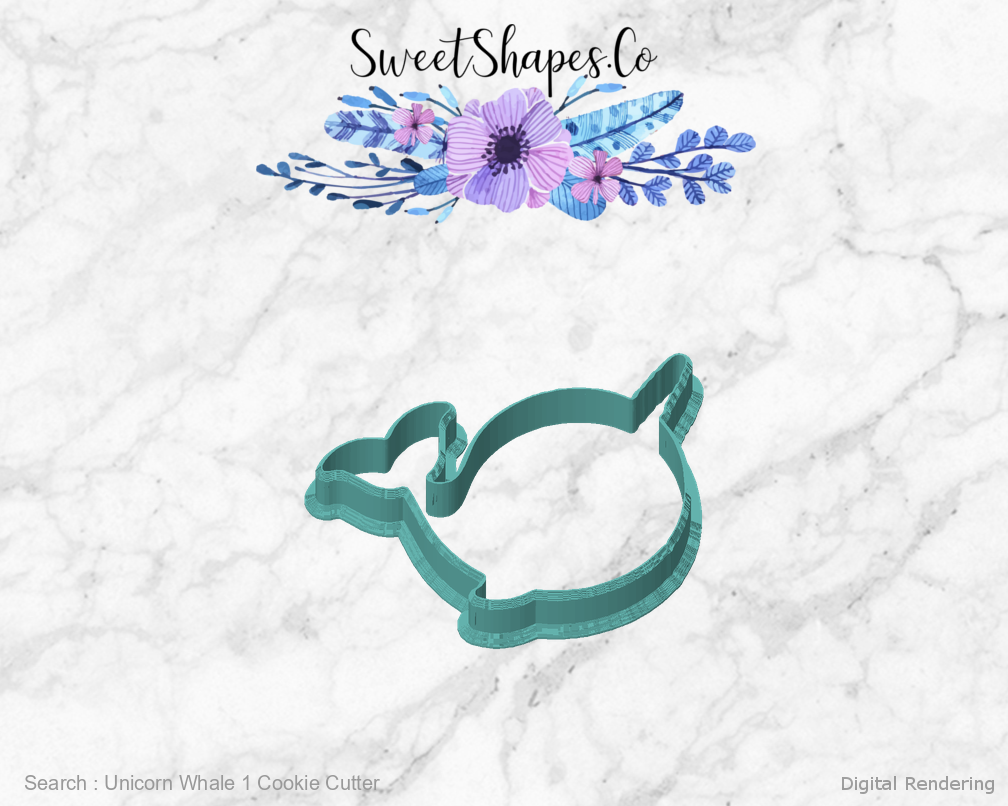 Unicorn Whale 1 Cookie Cutter — front view