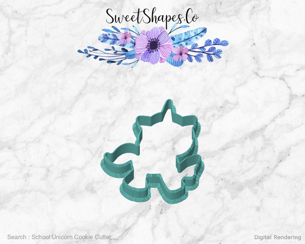 School Unicorn Cookie Cutter — front view