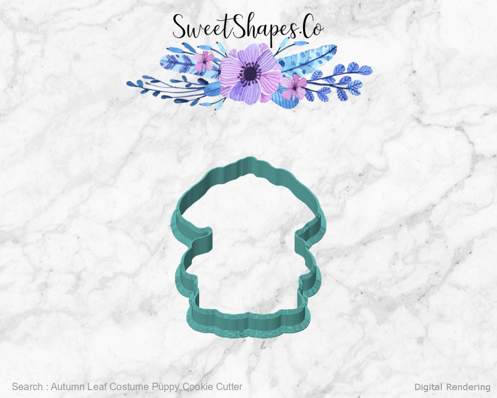 Autumn Leaf Costume Puppy Cookie Cutter — front view