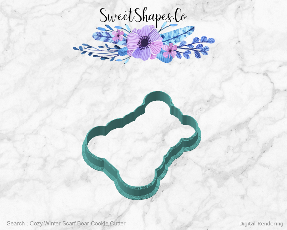 Cozy Winter Scarf Bear Cookie Cutter — angled front view