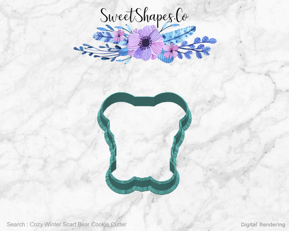 Cozy Winter Scarf Bear Cookie Cutter — back view
