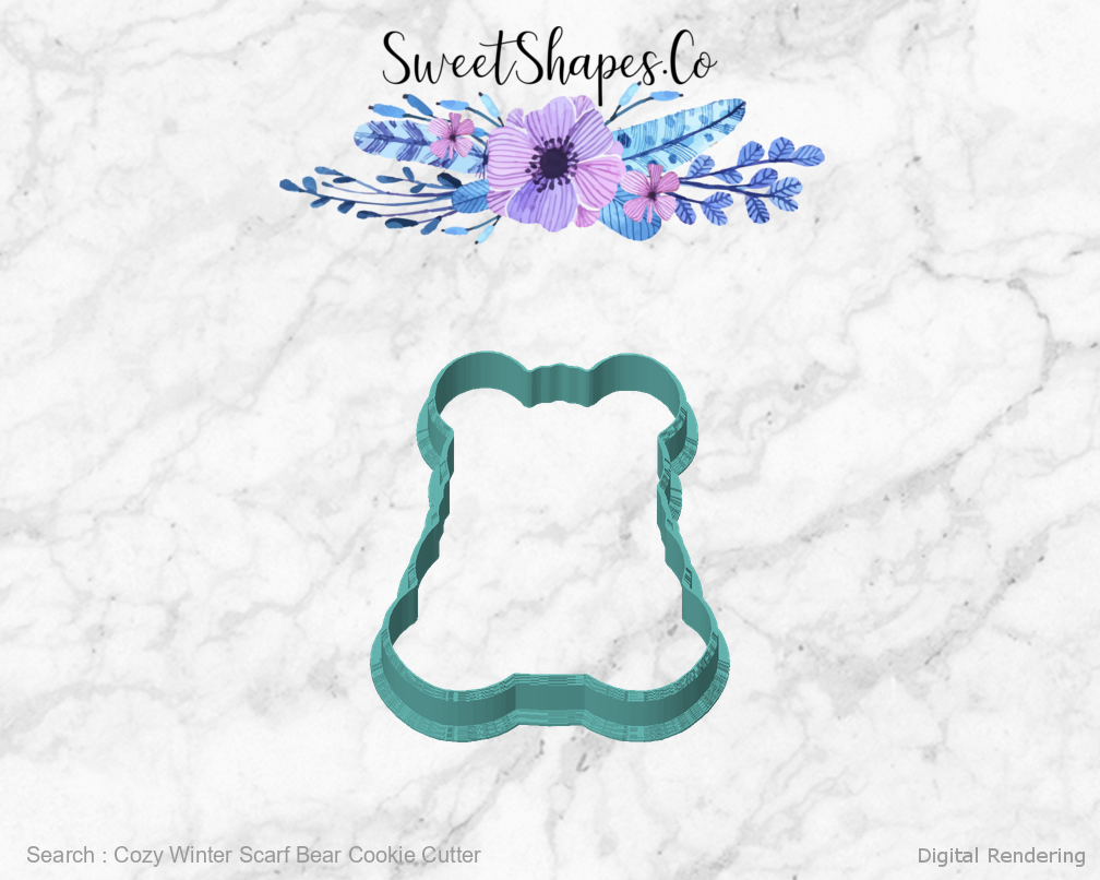Cozy Winter Scarf Bear Cookie Cutter — front view