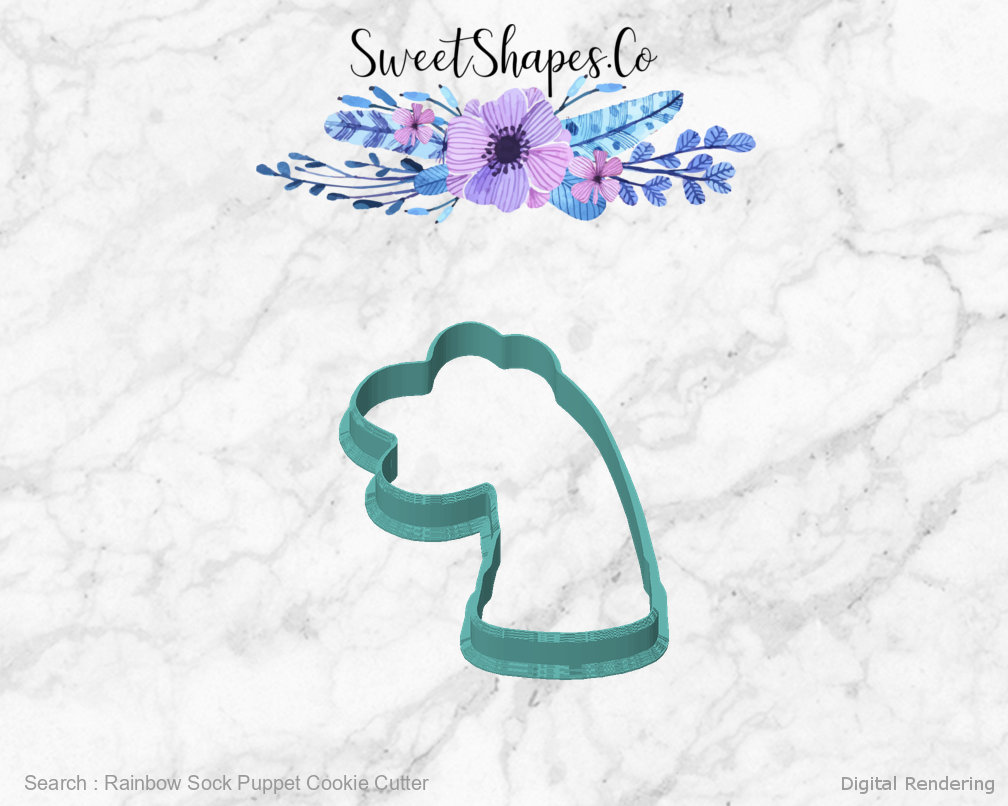 Rainbow Sock Puppet Cookie Cutter — front view