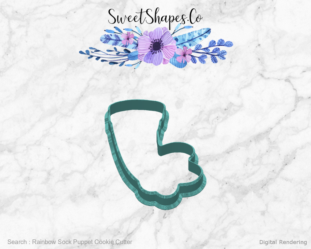 Rainbow Sock Puppet Cookie Cutter — back view