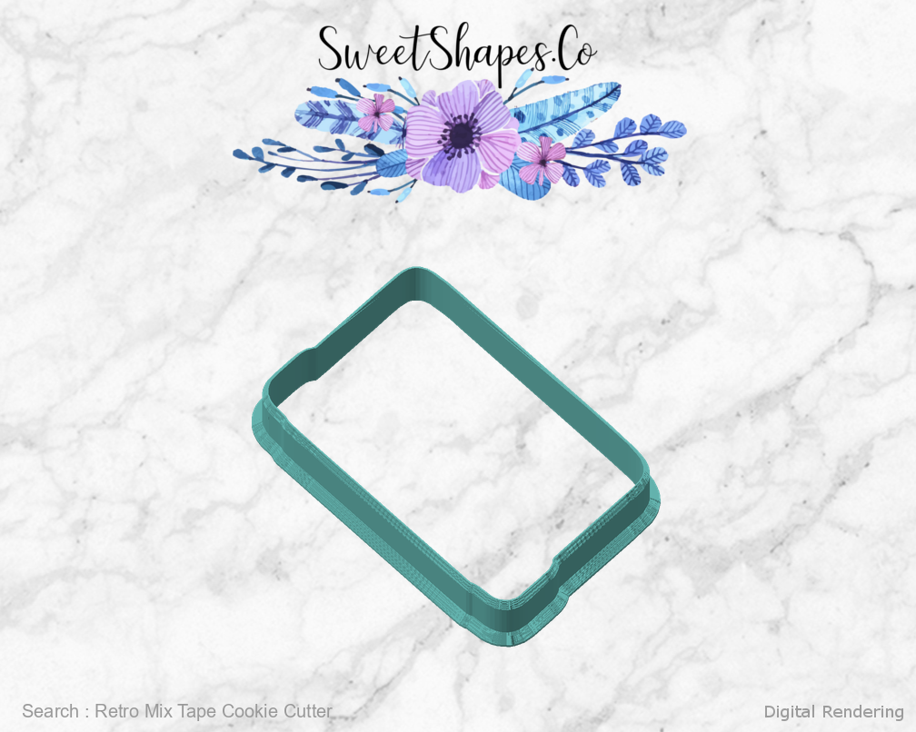 Retro Mix Tape Cookie Cutter — angled front view