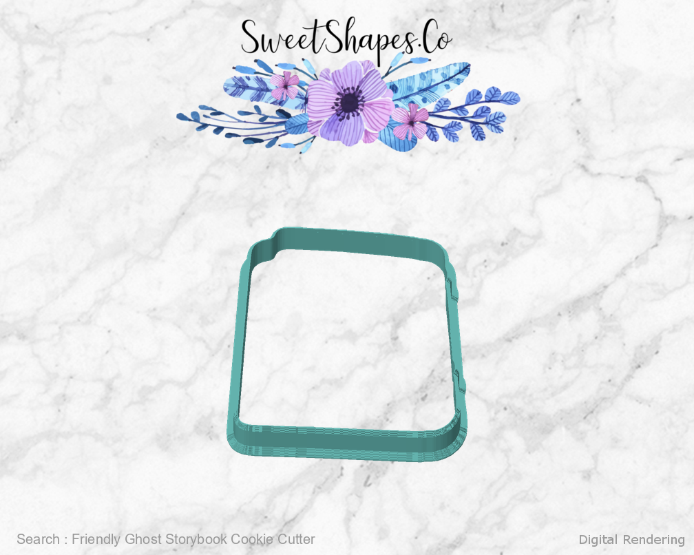 Friendly Ghost Storybook Cookie Cutter — front view