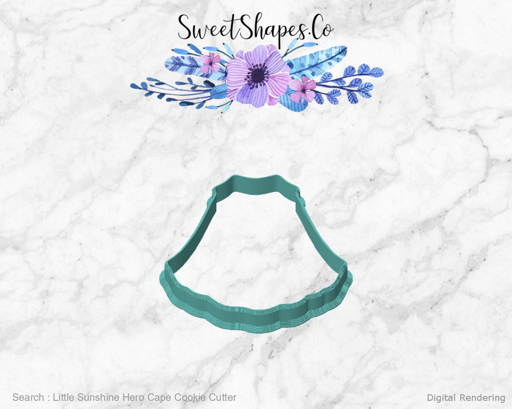 Little Sunshine Hero Cape Cookie Cutter — front view