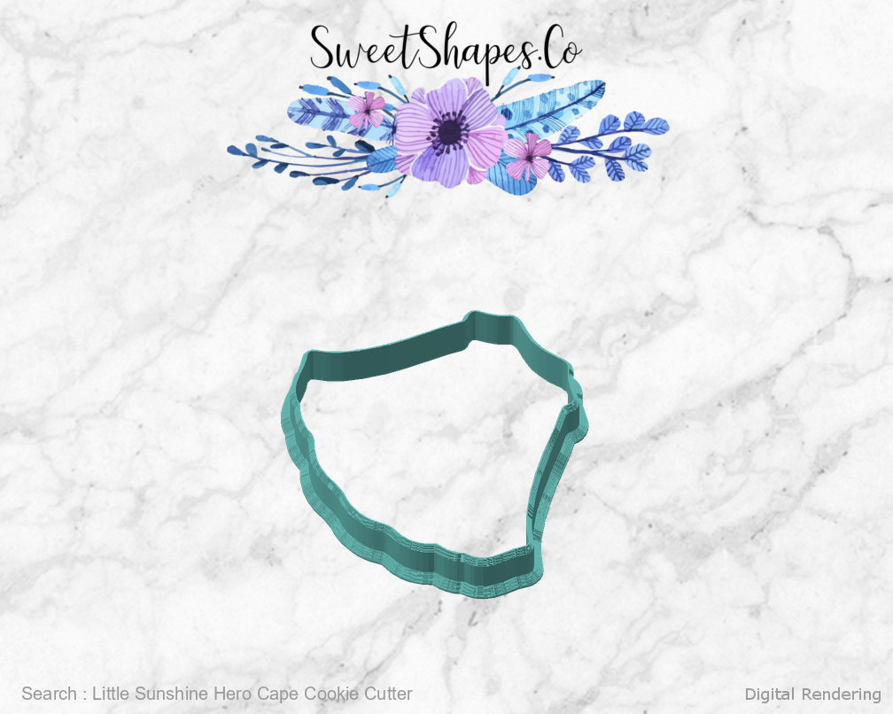 Little Sunshine Hero Cape Cookie Cutter — angled front view