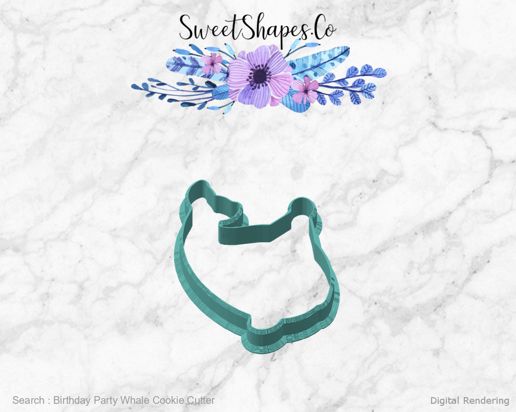 Birthday Party Whale Cookie Cutter — angled front view