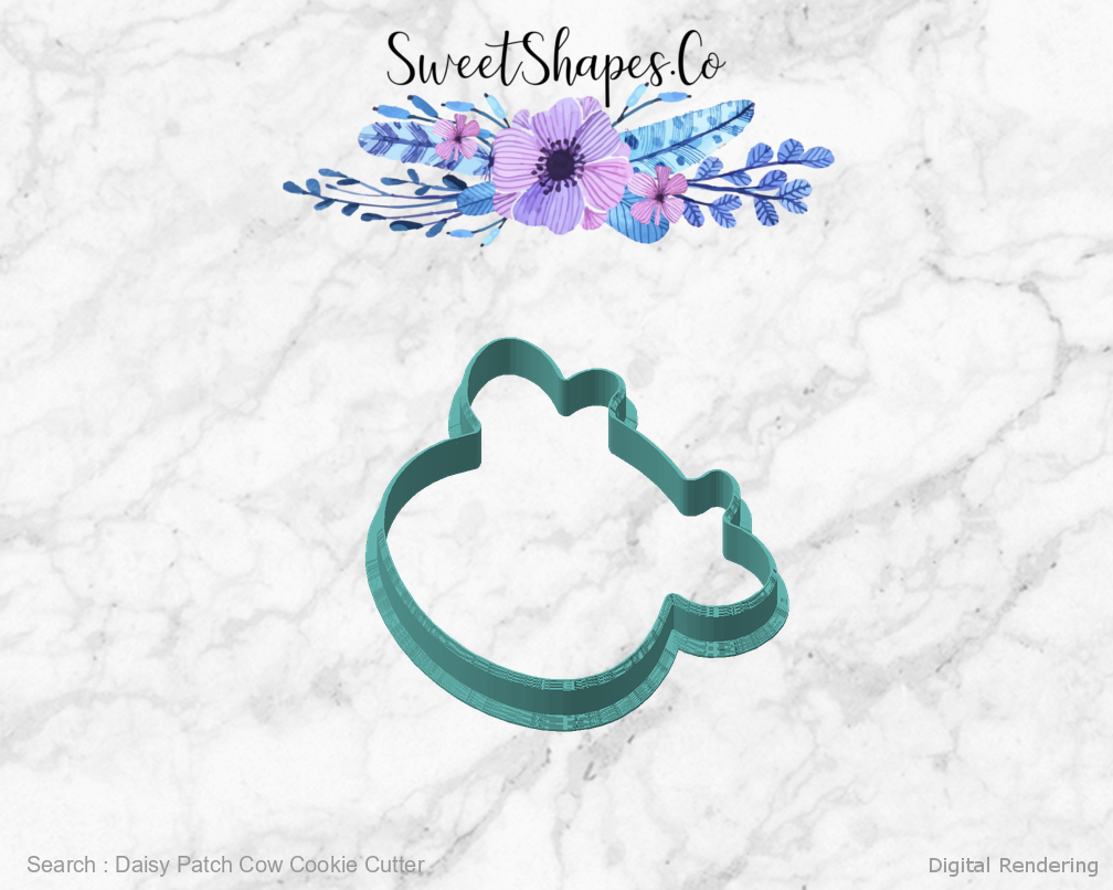 Daisy Patch Cow Cookie Cutter — angled front view