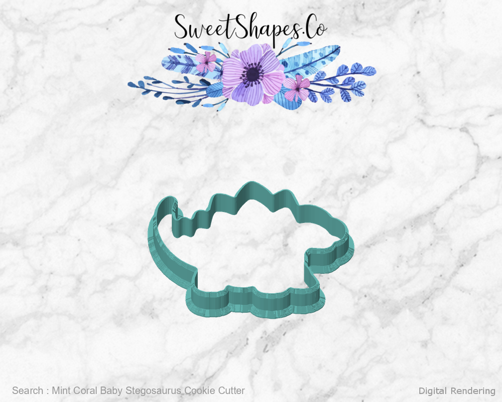 Mint Coral Baby Stegosaurus Cookie Cutter — front view