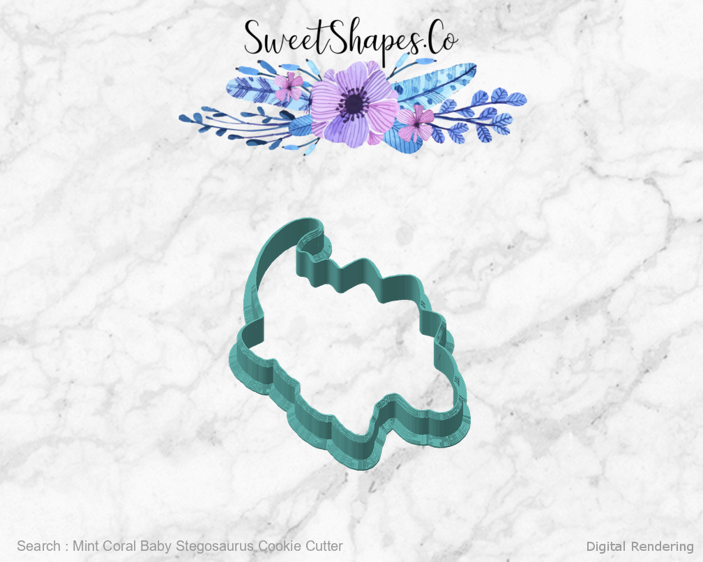 Mint Coral Baby Stegosaurus Cookie Cutter — angled front view