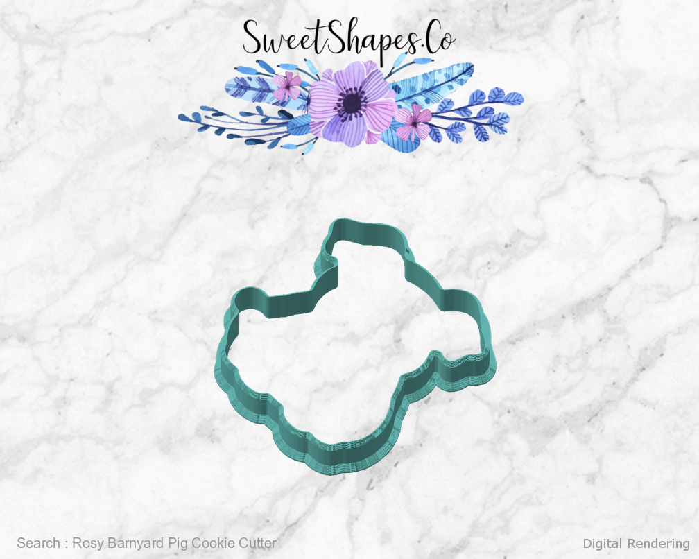 Rosy Barnyard Pig Cookie Cutter — angled front view