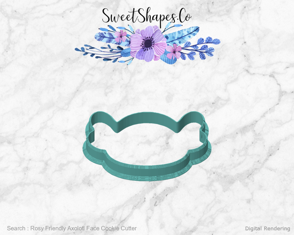 Rosy Friendly Axolotl Face Cookie Cutter — front view