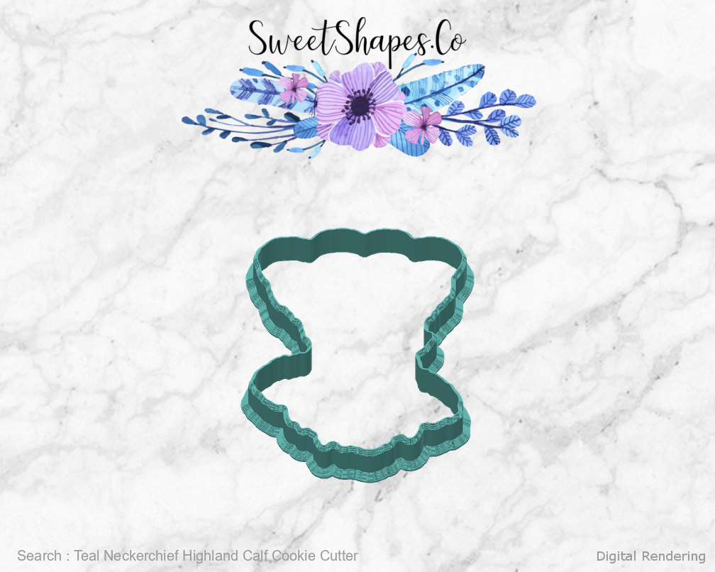 Teal Neckerchief Highland Calf Cookie Cutter — back view