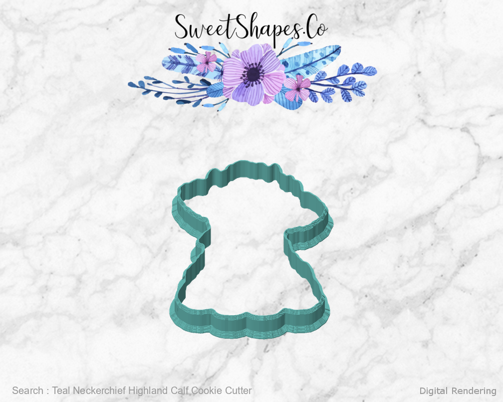 Teal Neckerchief Highland Calf Cookie Cutter — front view