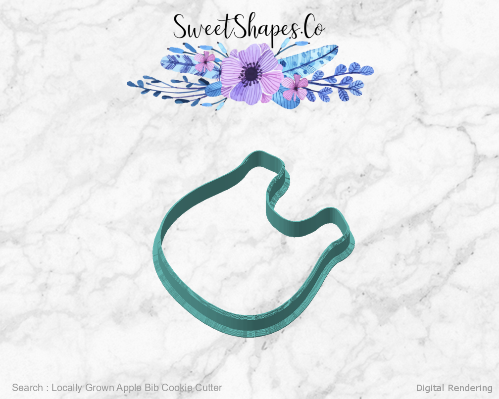 Locally Grown Apple Bib Cookie Cutter — angled front view
