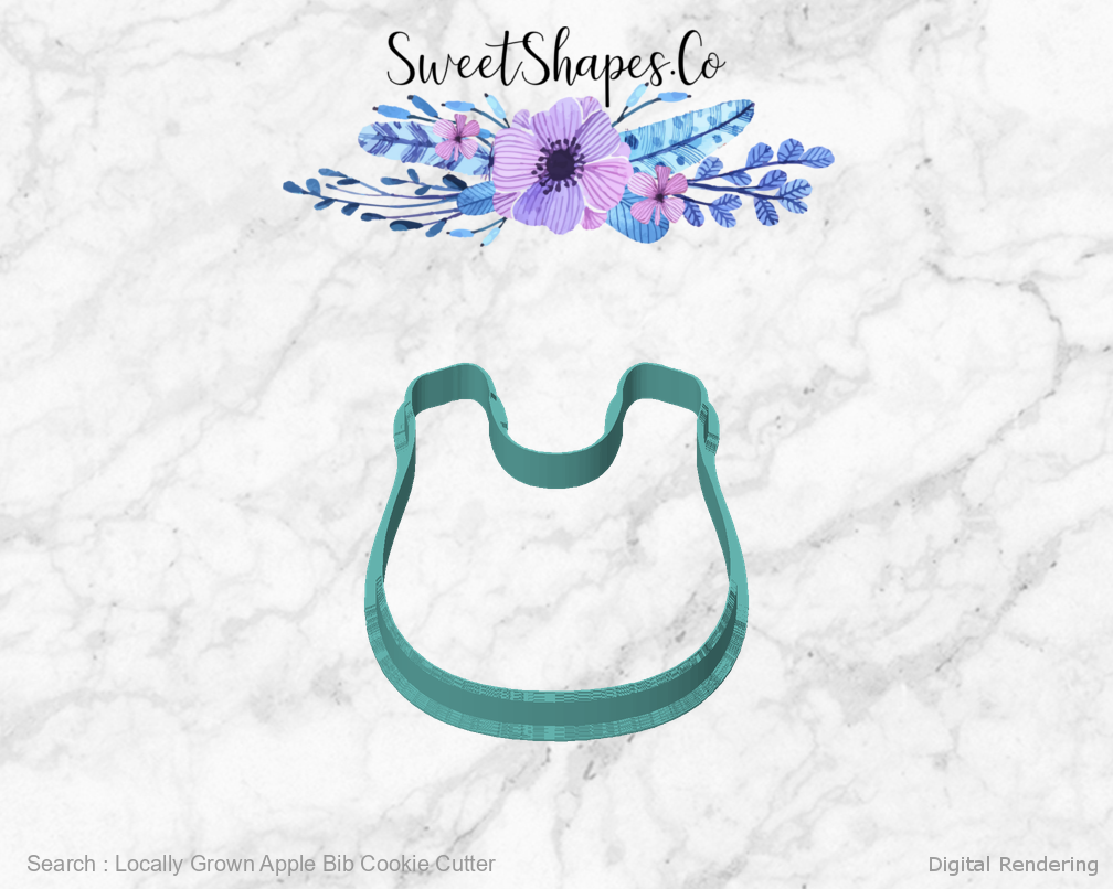 Locally Grown Apple Bib Cookie Cutter — front view