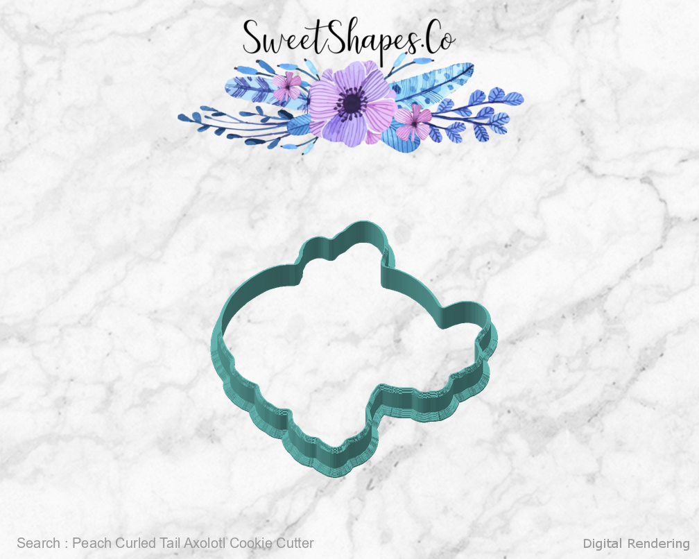 Peach Curled Tail Axolotl Cookie Cutter — angled front view