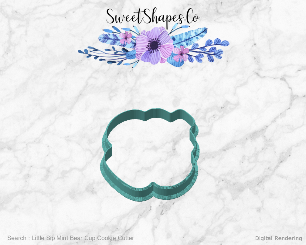 Little Sip Mint Bear Cup Cookie Cutter — angled front view