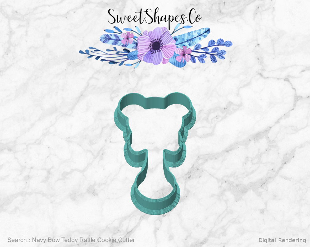 Navy Bow Teddy Rattle Cookie Cutter — front view