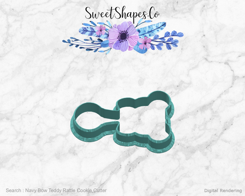 Navy Bow Teddy Rattle Cookie Cutter — right view