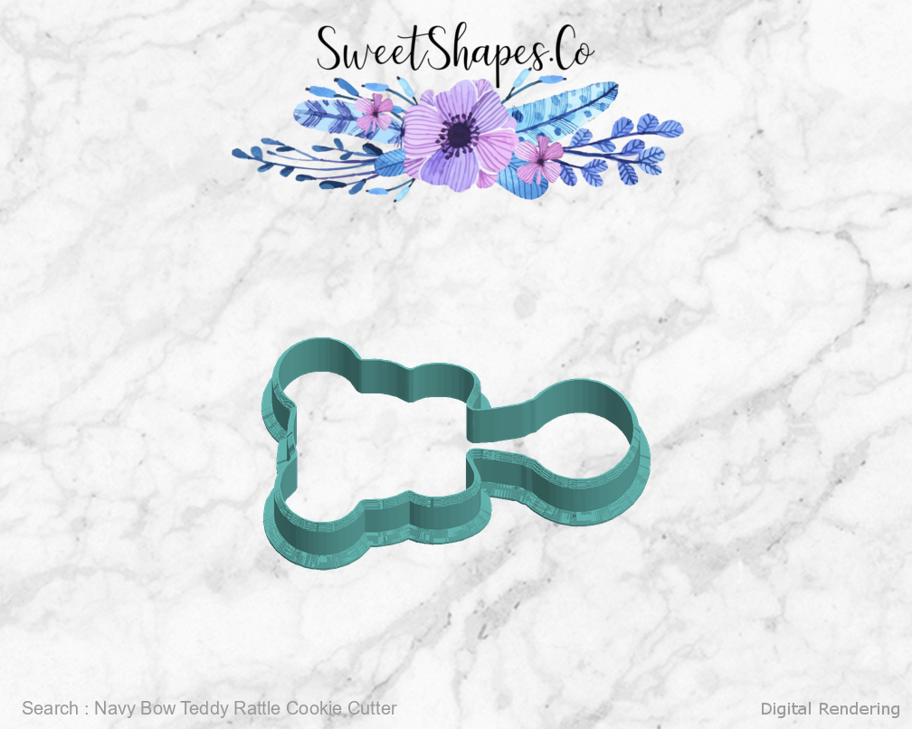 Navy Bow Teddy Rattle Cookie Cutter — left view
