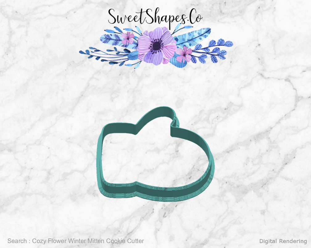 Cozy Flower Winter Mitten Cookie Cutter — right view