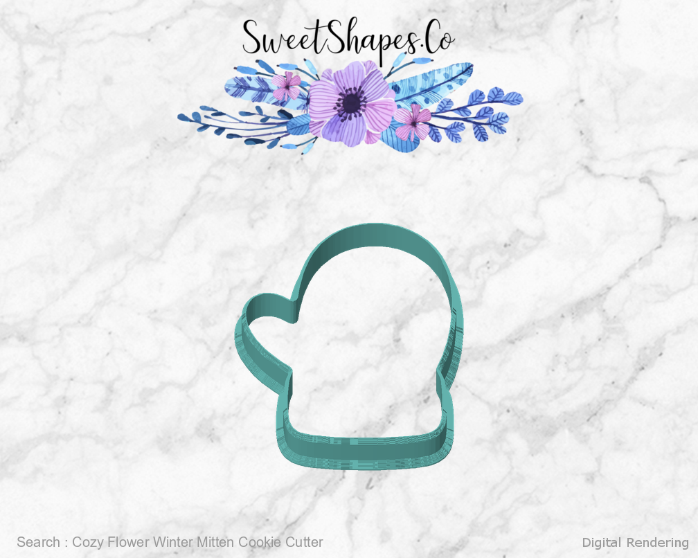 Cozy Flower Winter Mitten Cookie Cutter — front view