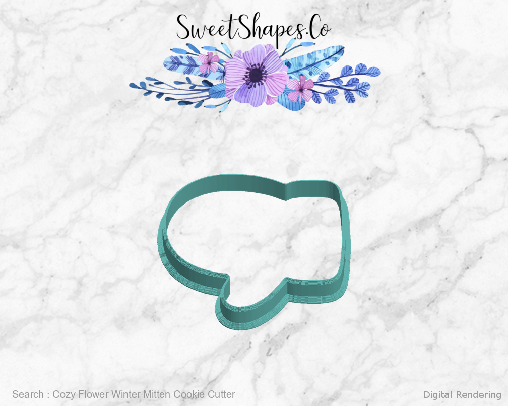 Cozy Flower Winter Mitten Cookie Cutter — left view