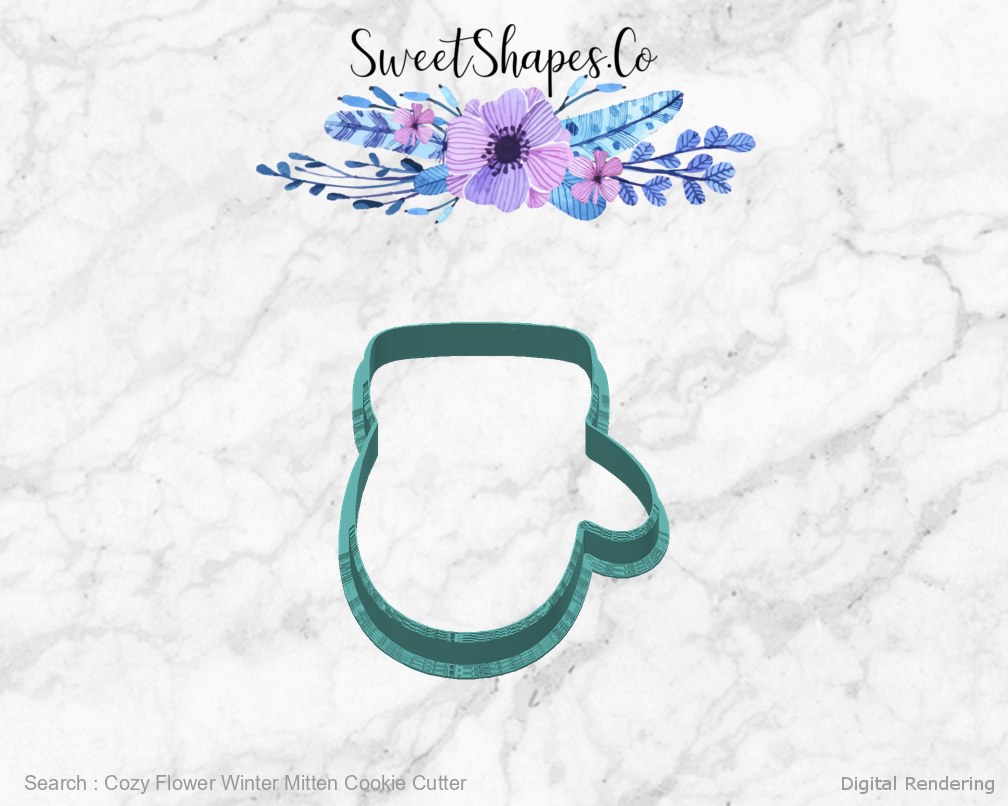 Cozy Flower Winter Mitten Cookie Cutter — back view