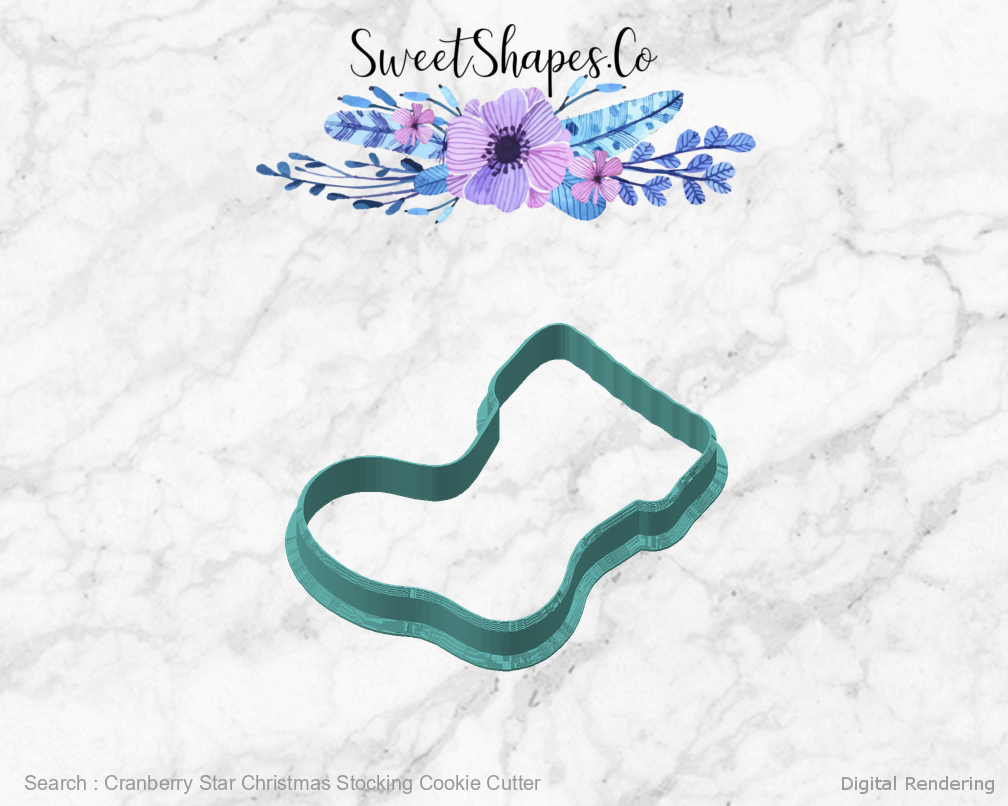 Cranberry Star Christmas Stocking Cookie Cutter — angled front view