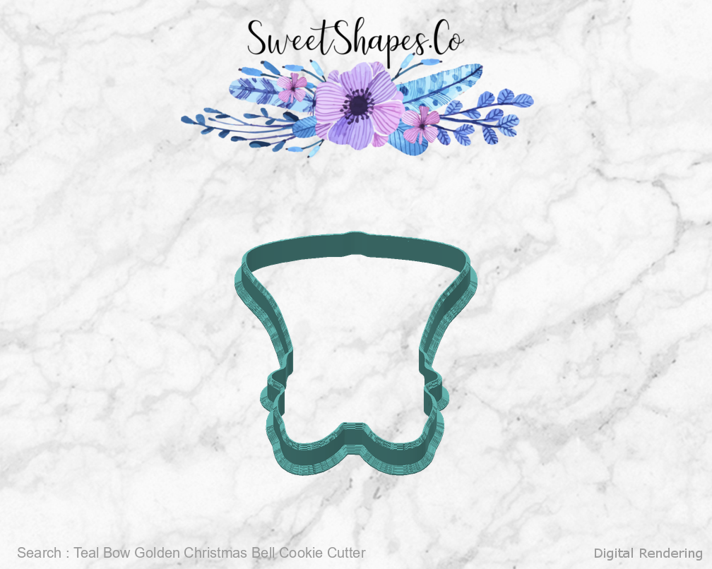 Teal Bow Golden Christmas Bell Cookie Cutter — back view