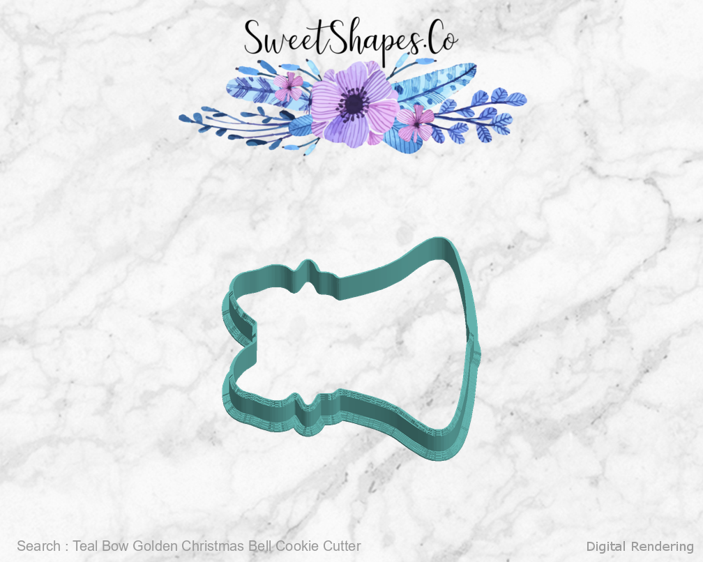 Teal Bow Golden Christmas Bell Cookie Cutter — left view