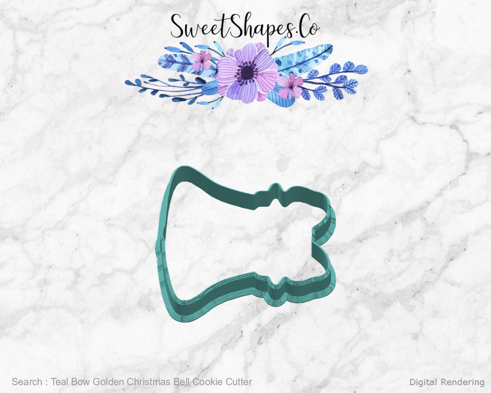 Teal Bow Golden Christmas Bell Cookie Cutter — right view
