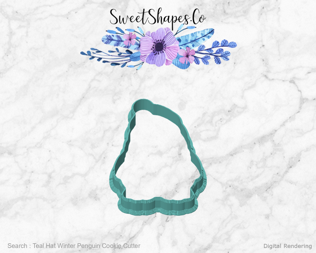 Teal Hat Winter Penguin Cookie Cutter — front view