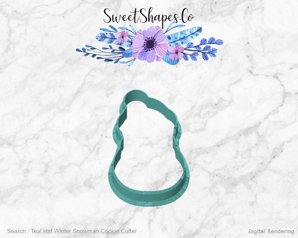 Teal Hat Winter Snowman Cookie Cutter — front view