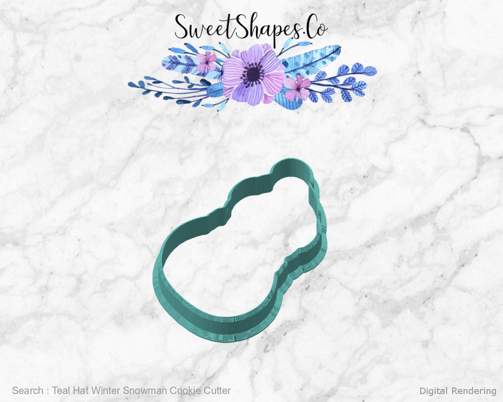 Teal Hat Winter Snowman Cookie Cutter — angled front view