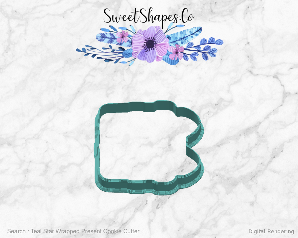 Teal Star Wrapped Present Cookie Cutter — right view