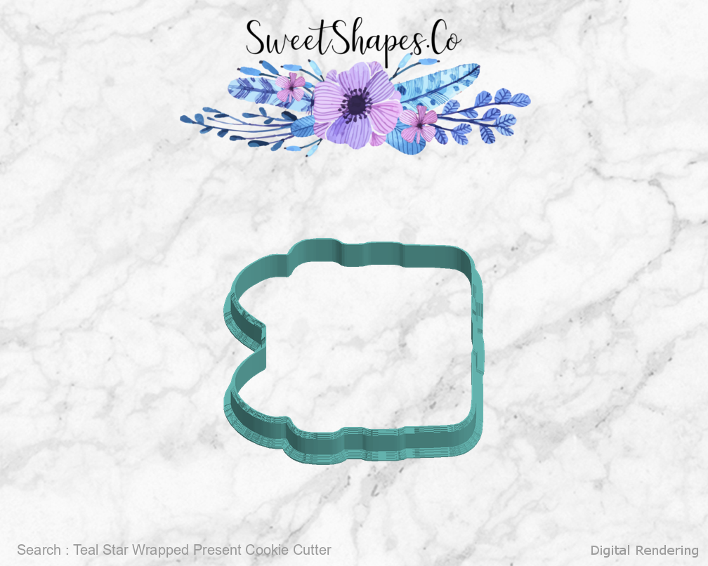 Teal Star Wrapped Present Cookie Cutter — left view