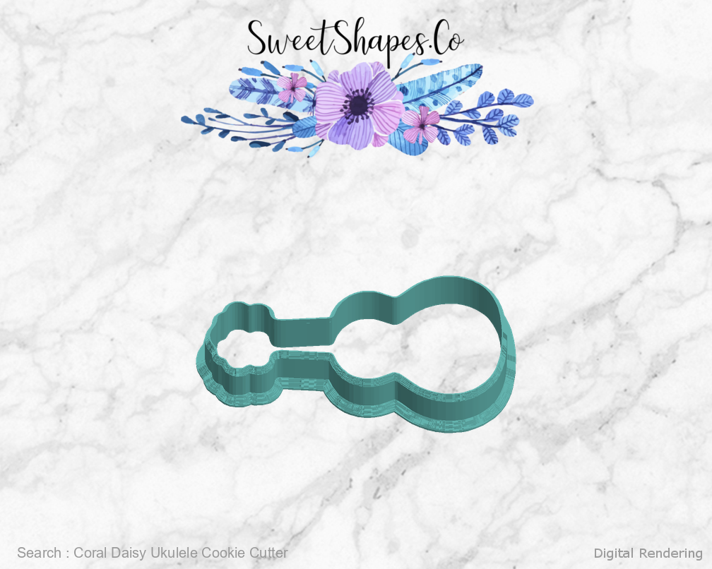 Coral Daisy Ukulele Cookie Cutter — left view